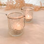 Two Pressed Glass Tea Light Holders With Wire Hanger, thumbnail 7 of 8