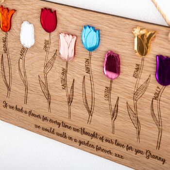 Personalised Family Hanging Plaque With Mirrored Tulips, 2 of 2