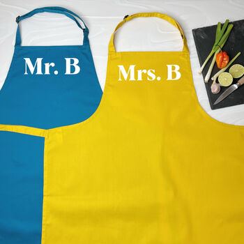 Mr And Mrs Matching Personalised Aprons, 2 of 5