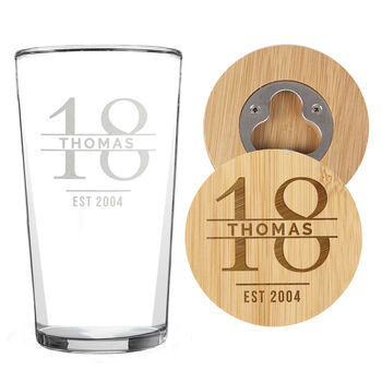 Birthday Gifts For Men Personalised Pint Glass And Coaster Set, 5 of 9