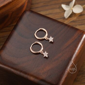 Sterling Silver Delicate Cz Star Huggie Hoop Earrings, 5 of 10