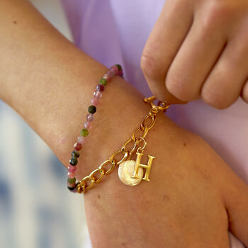 Set Of Gemstone And Personalised Charm Bracelets By Lucent Studios