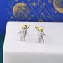 Sterling Silver Extra Tiny Spaceman Astronaut Stud Earrings, thumbnail 1 of 12
