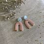 Pink And Baby Blue Ceramic Earrings 22k Gold Lustre, thumbnail 2 of 3