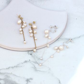 Black Or White Pearl Waterfall Drop Earrings, 8 of 10