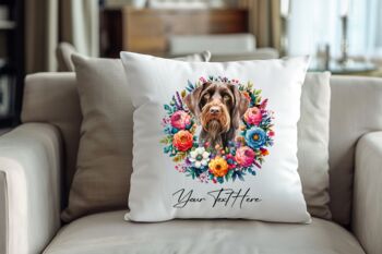 Personalised German Wirehaired Pointer Summer Floral Dog Wreath Cushion And Mug Gift Bundle, 4 of 4