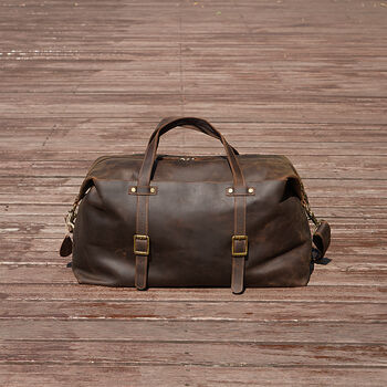 Large Genuine Leather Holdall Brown, 3 of 11