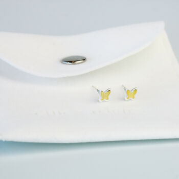 Sterling Silver And Gold Tiny Butterfly Stud Earrings, 4 of 5