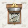 Vintage Brass Compass With Wooden Box And Engraved Quote, thumbnail 9 of 12