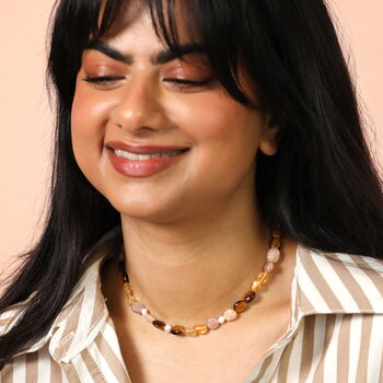 Stainless Steel Semi Precious Neutral Beaded Necklace In Gold Plating, 3 of 4