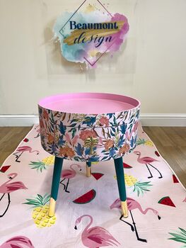 Pink And Green Floral Round Wooden Bedside Table, 8 of 8