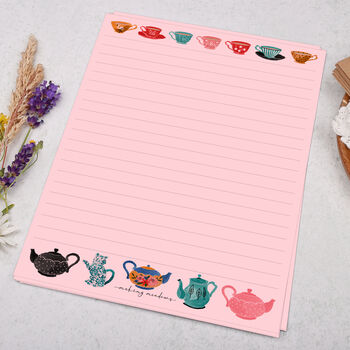A5 Pink Letter Writing Paper With Teacups And Teapots, 3 of 4