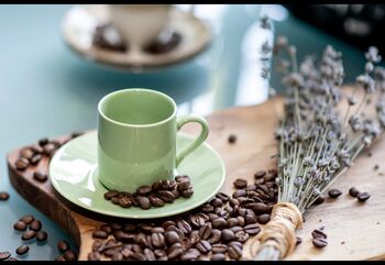 Set Of Four Porcelain Espresso Cup And Saucer Green, 3 of 7