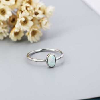 White Fire Oval Opal Ring In Sterling Silver, 4 of 11