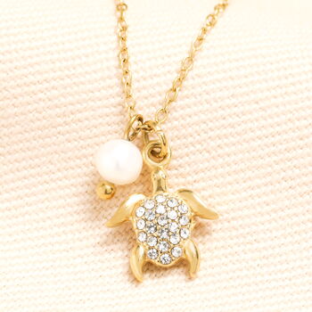Stainless Steel Pearl Turtle Pendant Necklace, 2 of 5