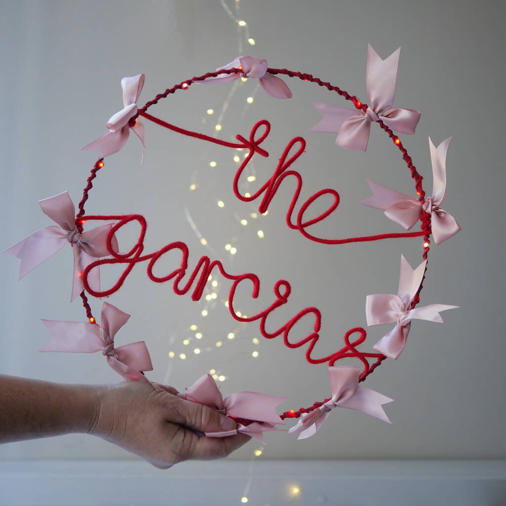 Personalised Satin Bow Light Up Wreath, 1 of 5