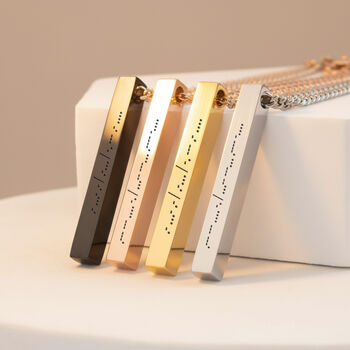Morse Code Necklace Personalised Four Sided Bar Pendant, 2 of 10