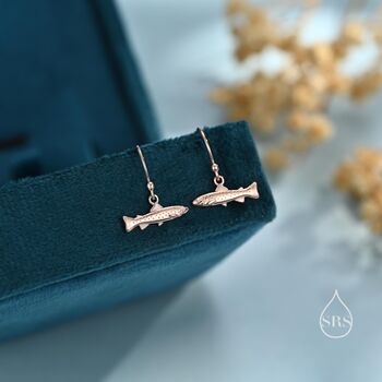 Sterling Silver Trout Fish Drop Dangle Earrings, 3 of 11
