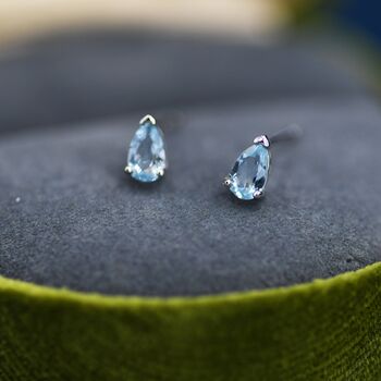 Genuine Swiss Blue Topaz Crystal Droplet Stud Earrings In Sterling Silver, 6 of 12