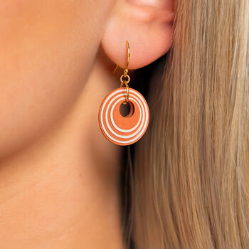 Orange And Cream Geometric Circular Earrings • Gold Plated Sterling Silver Hooks, 2 of 8