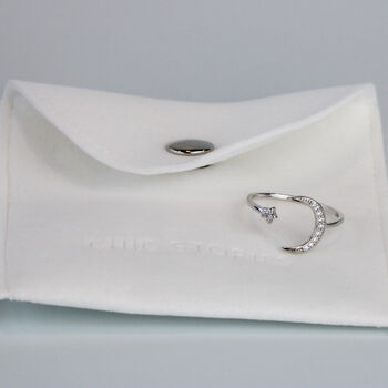 Sterling Silver Crystal Crescent Moon Adjustable Ring, 6 of 6