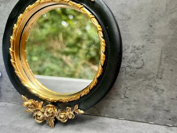 16cm Round Wall Mirror Black Frame With Gold Flower Detail, 6 of 9