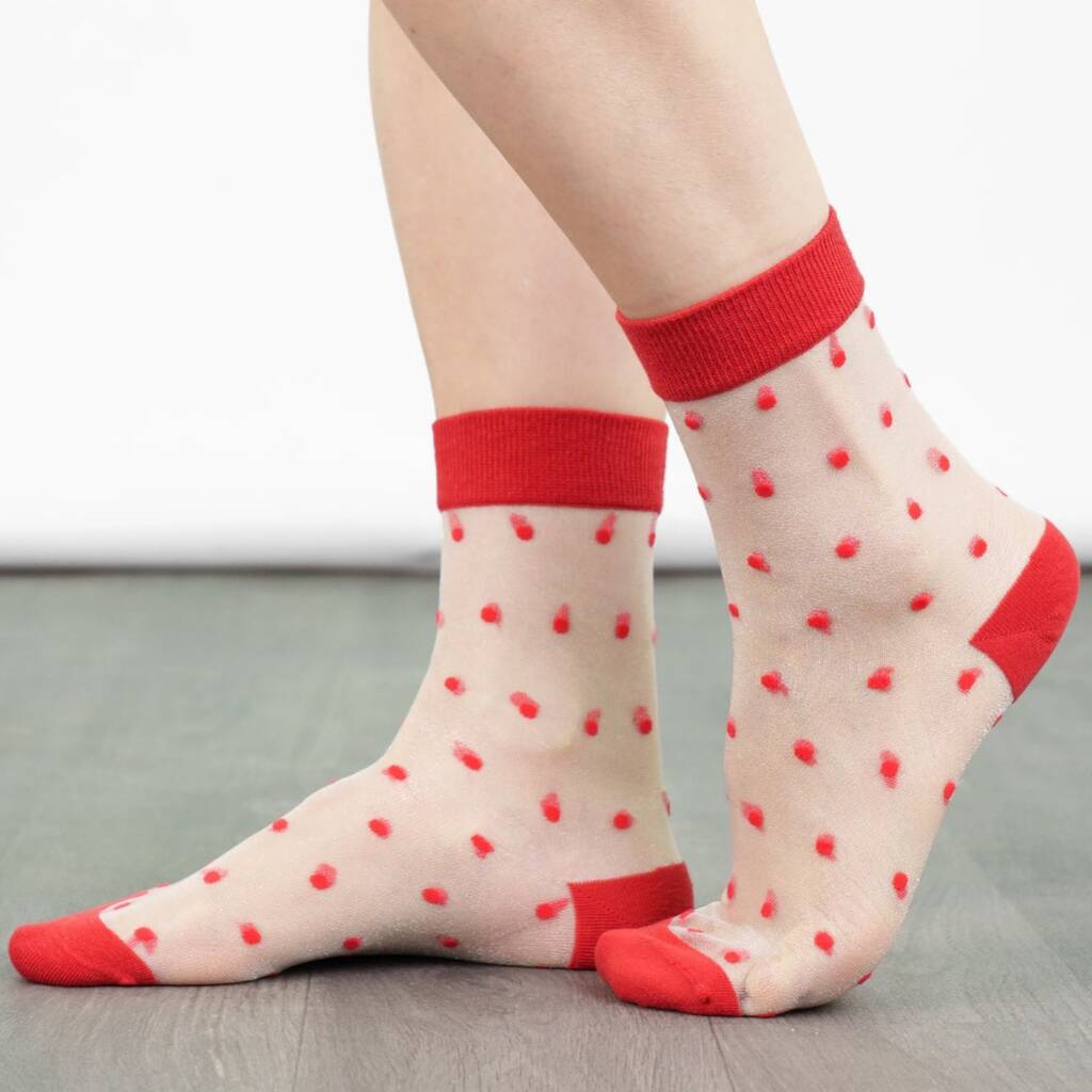 Sheer Pop Socks Ankle Highs Red Spots