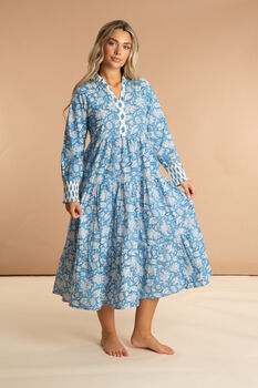 Indian Cotton China Blue Paisley Print Dress, 2 of 4