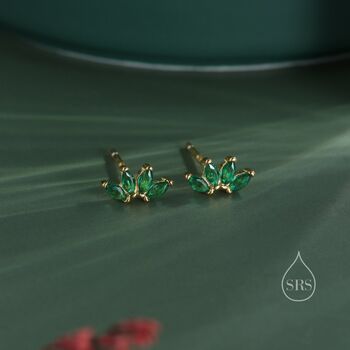 Sterling Silver Green Cz Lotus Flower Screw Back Earrings, 2 of 12