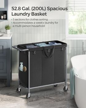 Laundry Basket On Wheels Steel Frame 90 L 140 L 200 L, 6 of 12
