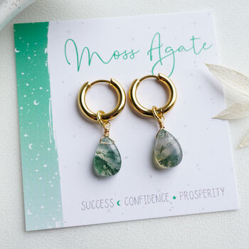 Genuine Moss Agate Hoop Earrings, 2 of 11