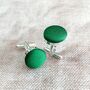 Green Pure Silk Covered Cufflinks, thumbnail 2 of 4