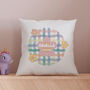 Spring Gingham Personalised New Baby Cushion, thumbnail 1 of 3