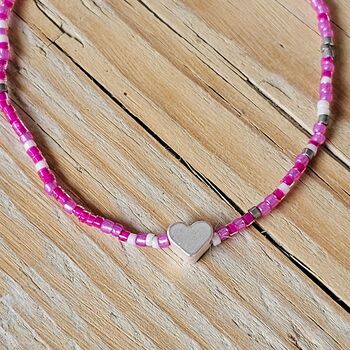 Seed Bead Bracelet In Pink With Heart Charm, 2 of 3