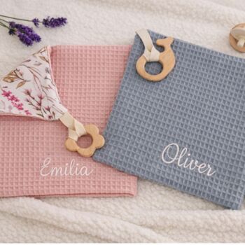 Personalised Baby Comforter With Wooden Teether, 3 of 6