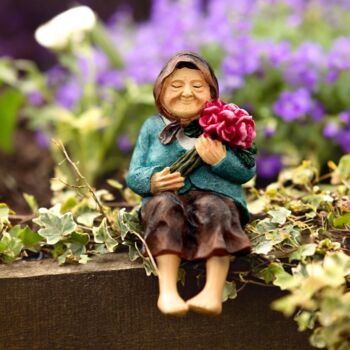 Solar Power Garden Ornament Sitting Grandmother Statue, 2 of 6