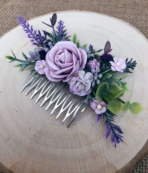 Shades Of Lilac Flower Hair Comb, 2 of 3