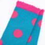 Women's Glitter Socks Turquoise Pink Large Polka Dot, thumbnail 3 of 4