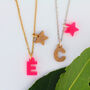 Gold Letter Initial Charm And / Neon Pink Star Necklace, thumbnail 2 of 4
