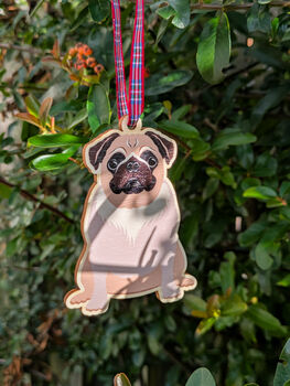 Pug Hanging Wooden Christmas Decoration, 6 of 6