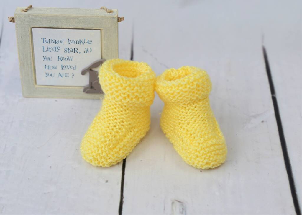 Hand Knitted Baby Booties Yellow, 1 of 4