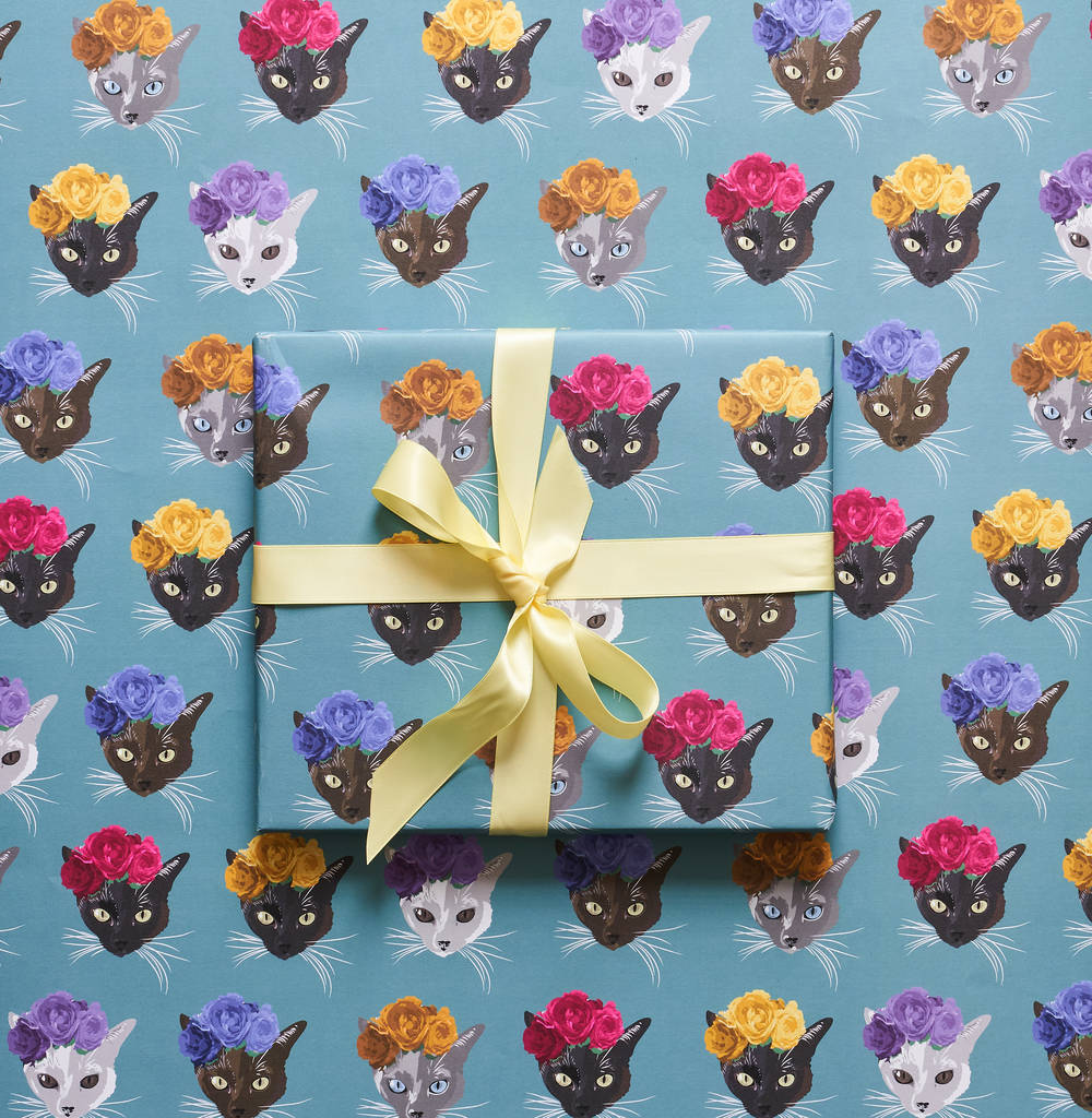 Flower Crown Cat Wrapping Paper, 1 of 5