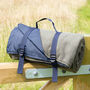 Olive Green And Navy Blue Fleece Picnic Blanket, thumbnail 3 of 4
