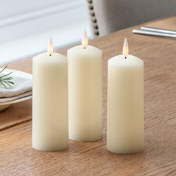 Trio Of Realistic Flame LED Pillar Candles, 2 of 3