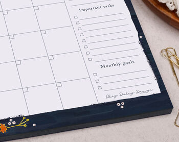 Navy Floral Monthly Desk Planner Pad, 3 of 4