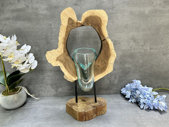 40cm Molten Glass Hanging Bowl On Teak Root Base, 3 of 12