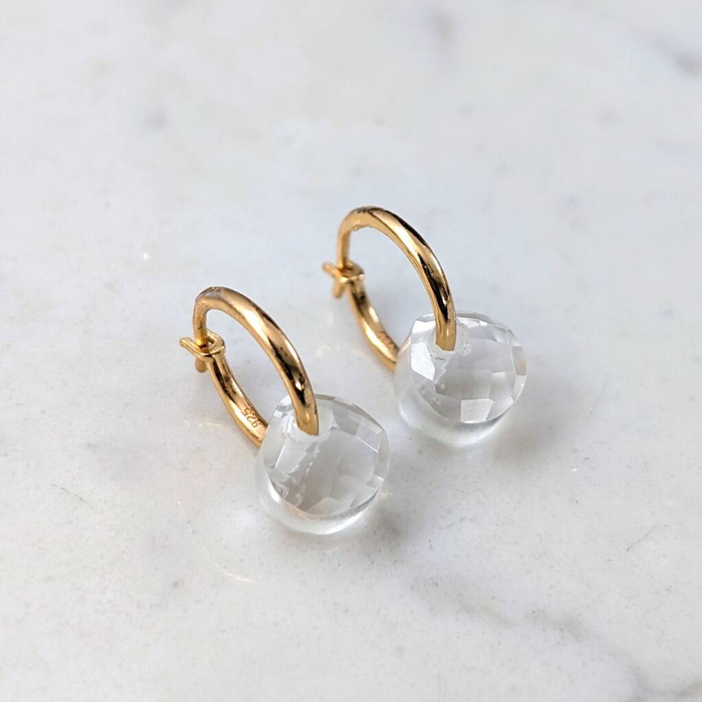 Clear Quartz Teardrop April Birthstone Earrings, 1 of 5
