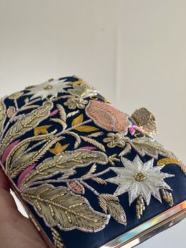 Valleta Blue Embroidered Clutch Made To Order, 9 of 9