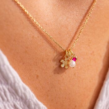 Micro Flower, Pearl And Birthstone Charm Necklace, 2 of 10