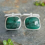 10ct Natural Emerald Cufflinks In Solid Sterling Silver, thumbnail 1 of 2